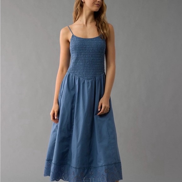 American Eagle Outfitters Dresses & Skirts - American Eagle Smocked Midi Dress with Eyelet Hem